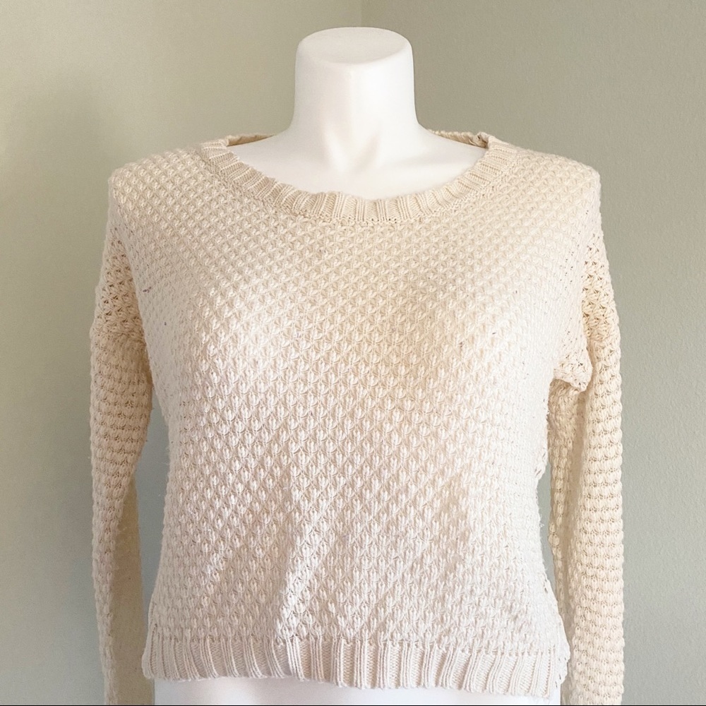 FRESHMAN 1996 Cropped Cable Knit Sweater Cream XL